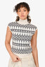 Jean Paul Gautier Cream/Grey Wool Blend Mockneck Sleeveless Top Size S