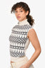 Jean Paul Gautier Cream/Grey Wool Blend Mockneck Sleeveless Top Size S