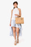 Caroline Constas White/Blue Striped High Low Ruffled Skirt Size S