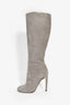 Gucci Light Grey Suede Knee High Heeled Boots Size 37