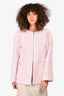 Pre-Loved Chanel™ Short Sleeve 2022 Pink/White Tweed Long CC Blazer Size 36