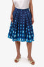 Prada Blue Wool/Silk Printed Pleated A-Line Skirt Size 38
