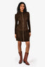 Jitrois Brown Suede L/S Collared Zip Mini Dress Size 38