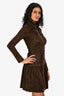 Jitrois Brown Suede L/S Collared Zip Mini Dress Size 38
