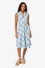Oscar de la Renta Blue/Cream Plaid Wool Belted Sleeveless Dress Size 4