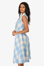 Oscar de la Renta Blue/Cream Plaid Wool Belted Sleeveless Dress Size 4