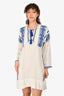 Isabel Marant Etoile White Cotton Blue Embroidered Tunic Dress Size 42