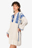 Isabel Marant Etoile White Cotton Blue Embroidered Tunic Dress Size 42