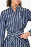 Brunello Cucinelli Navy/White Cotton Striped Belted Long Sleeve Dress Size S