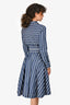 Brunello Cucinelli Navy/White Cotton Striped Belted Long Sleeve Dress Size S