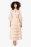 Zimmermann Peach Cotton Eyelet Ruffle Embellished Long Sleeve Dress Size 0