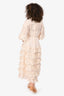 Zimmermann Peach Cotton Eyelet Ruffle Embellished Long Sleeve Dress Size 0
