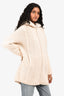 Loro Piana Cream Cashmere Chunky Cable Knit Zip Fur Hooded Cardigan Size S