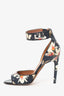 Givenchy Black Leather Floral Print Strappy Heels