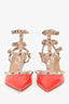 Valentino Coral Patent/Beige Leather Rockstud Cage Kitten Heels Size 36.5