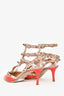 Valentino Coral Patent/Beige Leather Rockstud Cage Kitten Heels Size 36.5