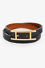 Hermes Black Leather Behapi Double Tour Bracelet GHW