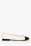 Pre-Loved Chanel™ White/Black Leather CC Ballet Flats Size 37