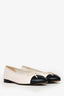 Pre-Loved Chanel™ White/Black Leather CC Ballet Flats Size 37