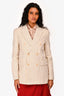 Celine Cream/Red/Blue Wool Pinstriped Double Breasted Blazer Size 38