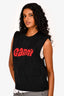 Ganni Black Cotton Blend Red Logo Knit Top Size S