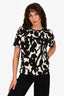 Weekend Max Mara Cream/Black Floral Printed Beaded 'Amore' Short Sleeve T-Shirt Size S
