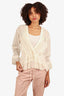 Iro Cream Silk Ruffle V-Neck Blouse Size 34 (As Is)