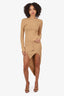 Mugler Camel Knit Long Sleeve Low Back Top + Bodycon Dipped Hem Skirt Size M