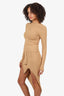 Mugler Camel Knit Long Sleeve Low Back Top + Bodycon Dipped Hem Skirt Size M