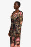 Roberto Cavalli Black Multicolour Floral Pattern Long Sleeves Wide Leg Jumpsuit Size 44