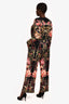 Roberto Cavalli Black Multicolour Floral Pattern Long Sleeves Wide Leg Jumpsuit Size 44