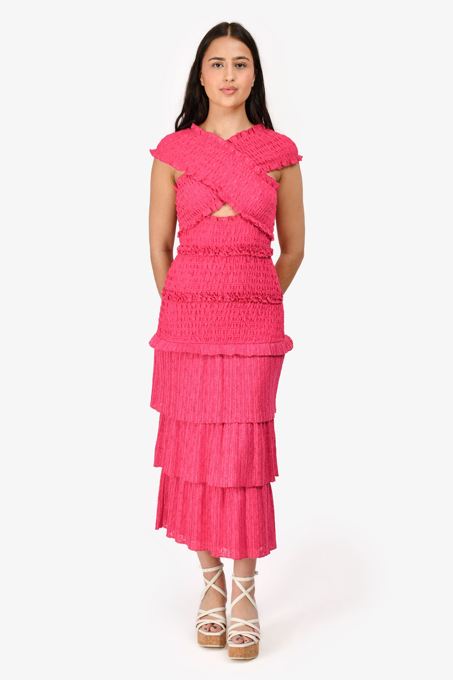 Saylor Pink 'Lin' Pleated Midi Dress Size XS Mine & Yours Saylor Pink 'Lin' Pleated Midi Dress Size XS Mine & Yours