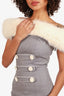 Nana Jacqueline Grey/White Faux Fur Trim Button Detail Mini Dress Size X-Small