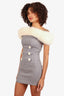 Nana Jacqueline Grey/White Faux Fur Trim Button Detail Mini Dress Size X-Small