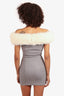 Nana Jacqueline Grey/White Faux Fur Trim Button Detail Mini Dress Size X-Small