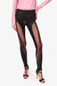 Mugler Black PVC/Mesh Panelled Stirup Leggings Size 36