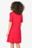 Givenchy Red Ruch Detailed Short Sleeve Dress Size 40