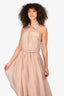 Prada Pink Sheer Striped Logo Embroidered Belted Sleeveless Midi Dress Est. Size M with Slip Dress (As Is)