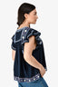 Sea New York Navy Cotton Floral Embroidered Ruffle Sleeve Top Size M