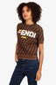 Fendi Brown/Yellow Knit Zucca Print Short Sleeve Top Size 40