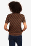 Fendi Brown/Yellow Knit Zucca Print Short Sleeve Top Size 40