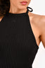 Pre-Loved Chanel™ Black Ribbed Cotton Knit Halter Neck Embroidered CC Top Size 38