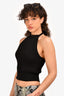 Pre-Loved Chanel™ Black Ribbed Cotton Knit Halter Neck Embroidered CC Top Size 38