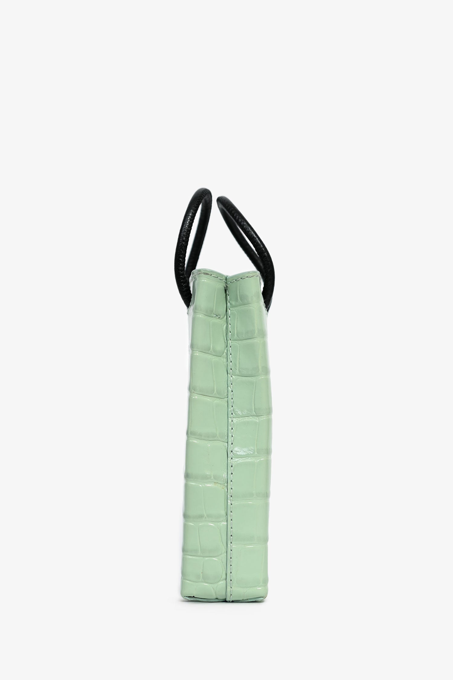 Balenciaga Green Leather Croc Embossed Logo Crossbody Mini Tote