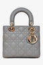 Christian Dior 2023 Grey Leather Cannage Small Lady Dior with Strap