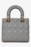 Christian Dior 2023 Grey Leather Cannage Small Lady Dior with Strap