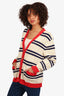 GUCCI White/Red/Navy Striped GG Perforated Cardigan Size S