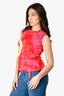Christian Dior 2000s Hot Pink/Yellow Tie-Die Silk Sleeveless Top Size 4