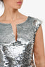 Oscar de la Renta Silver Sequin V-Neck Cap Sleeve Top Size 2