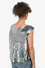 Oscar de la Renta Silver Sequin V-Neck Cap Sleeve Top Size 2